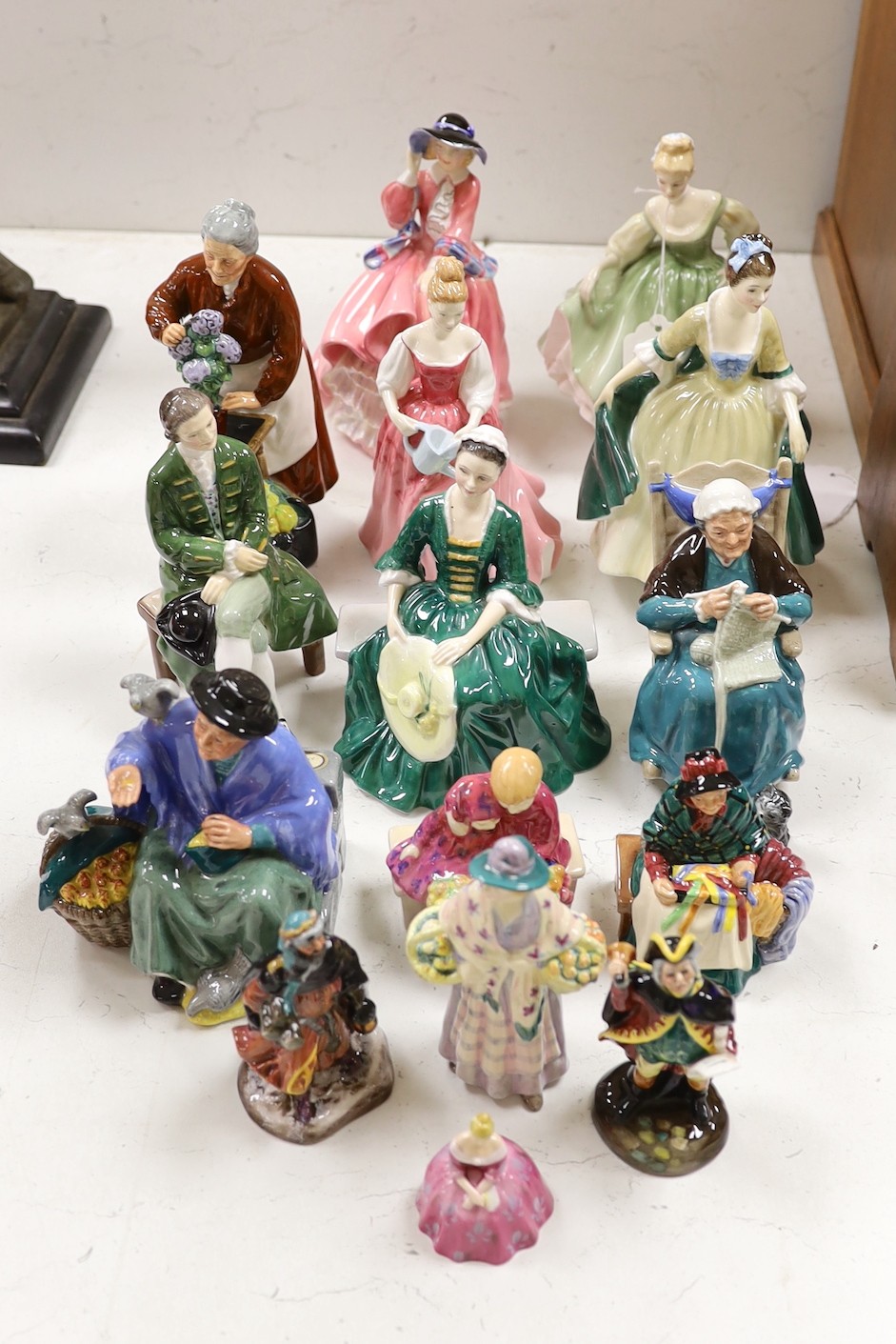 Fifteen Royal Doulton figures of varying heights, tallest Top O the hill 19cms high